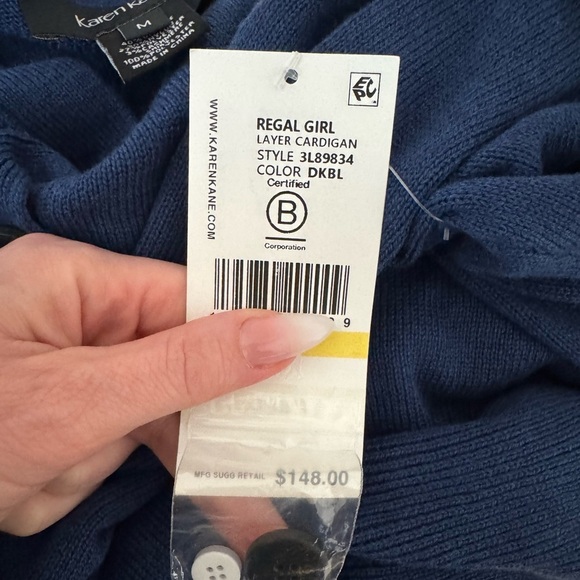 KAREN KANE Cashmere Blend Mixed Media Twofer Layered Look Sweater in Blue NWT - Picture 11 of 12